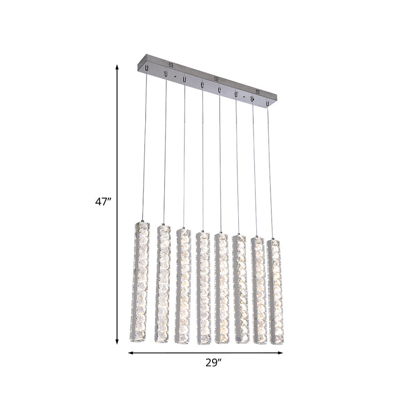 Crystal-Encrusted Rectangle Drop Pendant Minimalism Dining Table LED Multi Hanging Light in Chrome