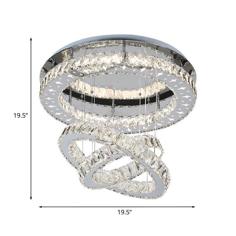 Roestvrijstalen plafondverlichting met 3 ringen Moderne kristallen slaapkamer LED semi-inbouwlamp