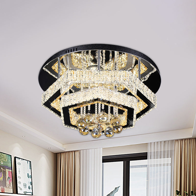 LED Semi Flush Mount Lighting Modern Living Room Ceiling Lamp with Polygonal Crystal Frame in Gold