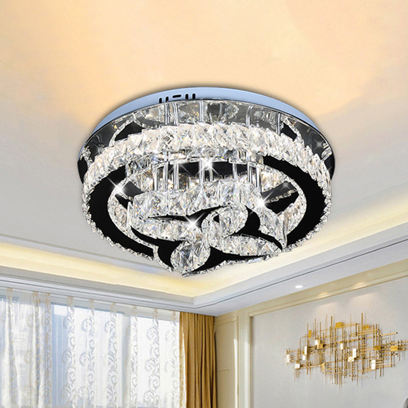 Flower and Hoop LED Semi Flush Modernist Stainless Steel Cut Crystal Flush-Mount Ceiling Light Fixture