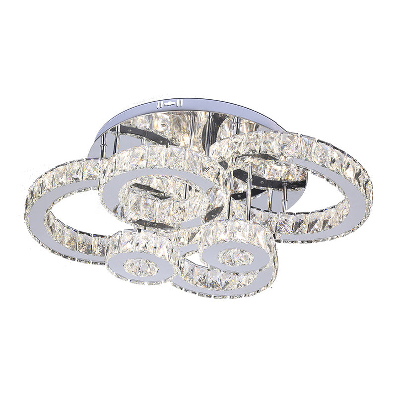 Crystal Multi-Rings Ceiling Lighting Contemporary Bedroom LED Semi-Flush Mount Light in Stainless Steel