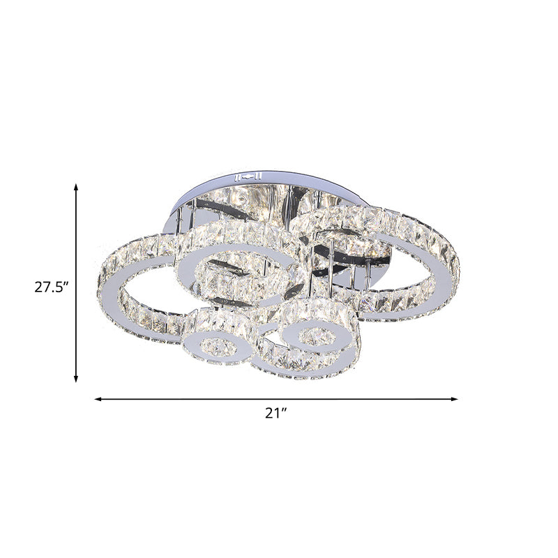 Crystal Multi-Rings Ceiling Lighting Contemporary Bedroom LED Semi-Flush Mount Light in Stainless Steel