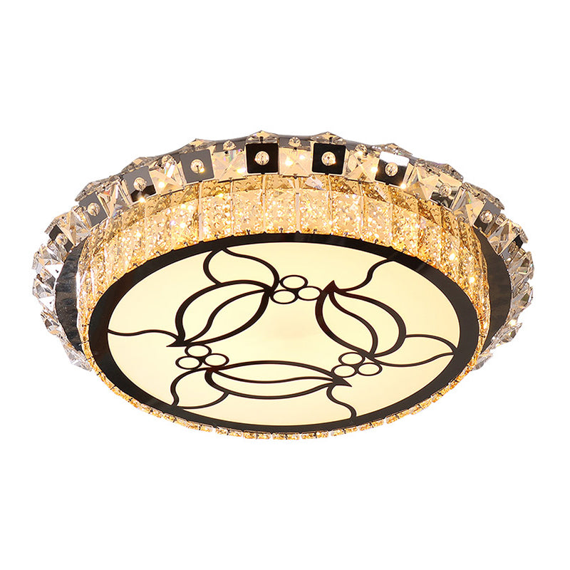 Edelstahl LED Flush Leuchte Moderne Beveled Kristall Rund Deckenleuchte mit Blattmuster