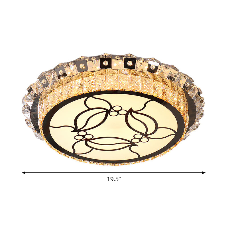 Edelstahl LED Flush Leuchte Moderne Beveled Kristall Rund Deckenleuchte mit Blattmuster