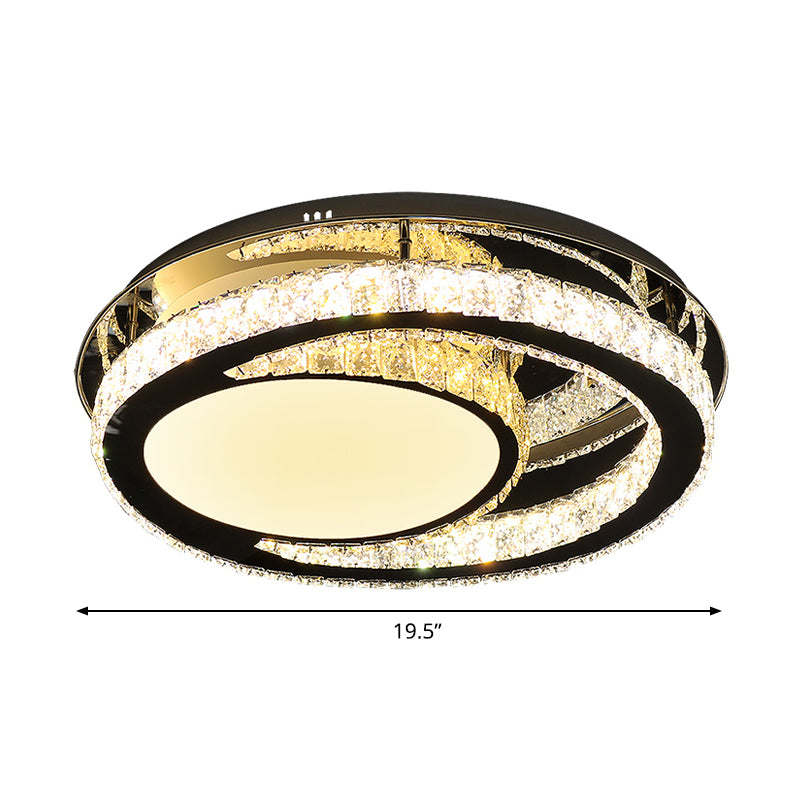 Stainless Steel Oval Semi Flush Mount Minimalist Crystal Living Room LED Close to Ceiling Lamp