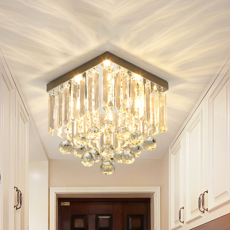 Cube Foyer Massimale Illuminazione Minimalismo Clear Crystal LED Flush Montaggio Light Fixture con Ball Drop