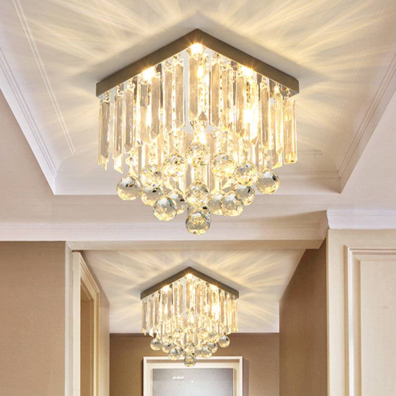 Cube Foyer Massimale Illuminazione Minimalismo Clear Crystal LED Flush Montaggio Light Fixture con Ball Drop