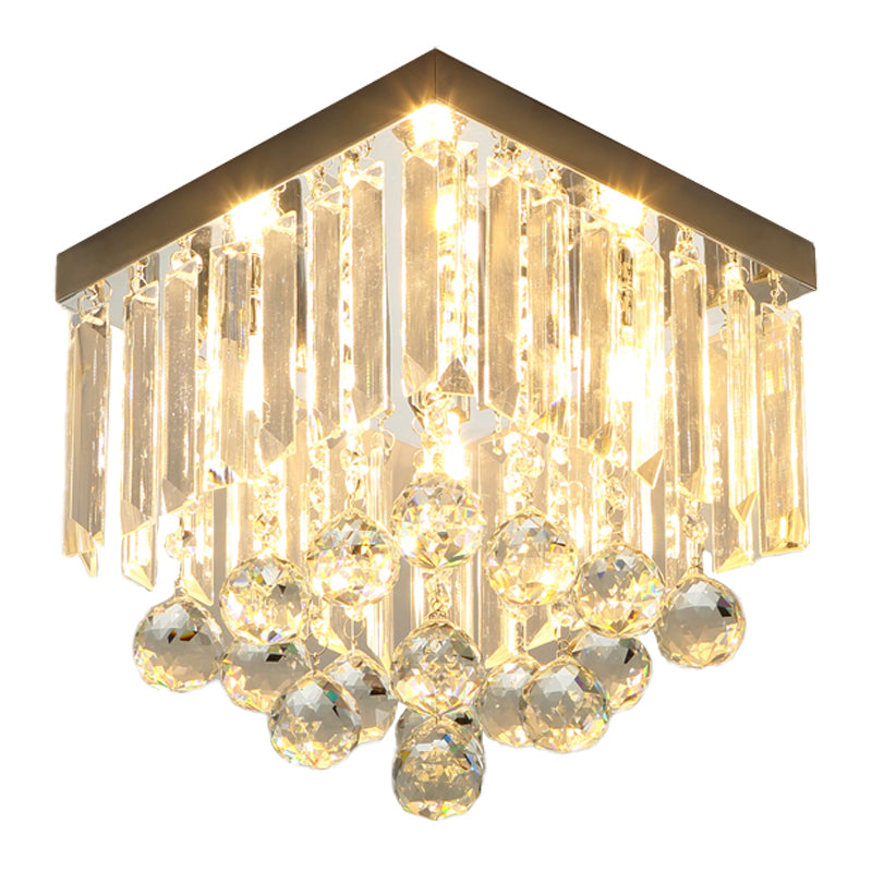 Cube Foyer Massimale Illuminazione Minimalismo Clear Crystal LED Flush Montaggio Light Fixture con Ball Drop
