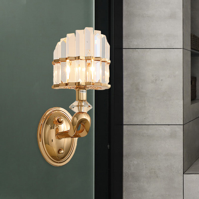 Postmodern Half-Shade Wall Light 1 Head Tri-Sided Crystal Rod Wall Mounted Lamp in Gold