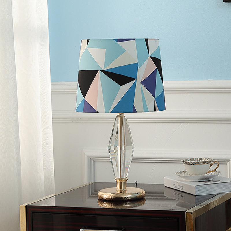 Patchwork stof tafellamp modern 1 lamp slaapkamer nachtkastje licht in blauw met kristal accent