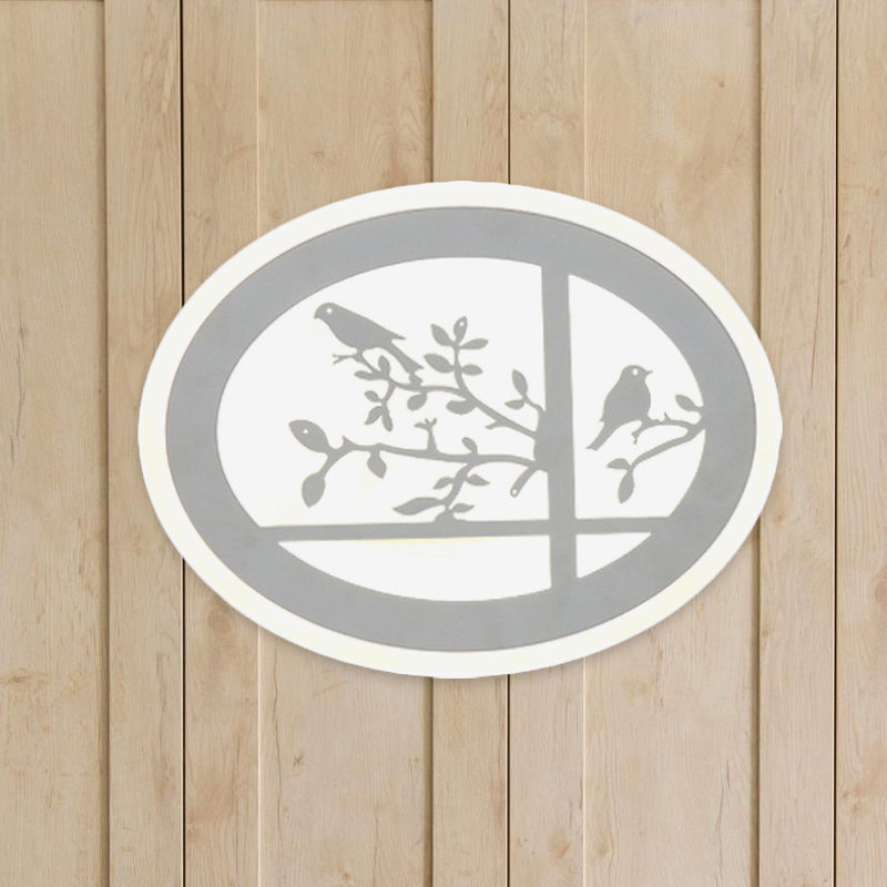 Éclairage mural d'oiseau et de branche en acrylique circulaire Asie LED LED MURME MURME MURME MURAL, BLANC / LUMIÈRE CHAUD