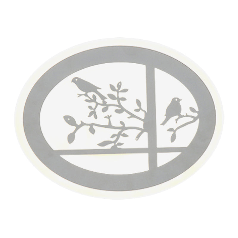 Éclairage mural d'oiseau et de branche en acrylique circulaire Asie LED LED MURME MURME MURME MURAL, BLANC / LUMIÈRE CHAUD