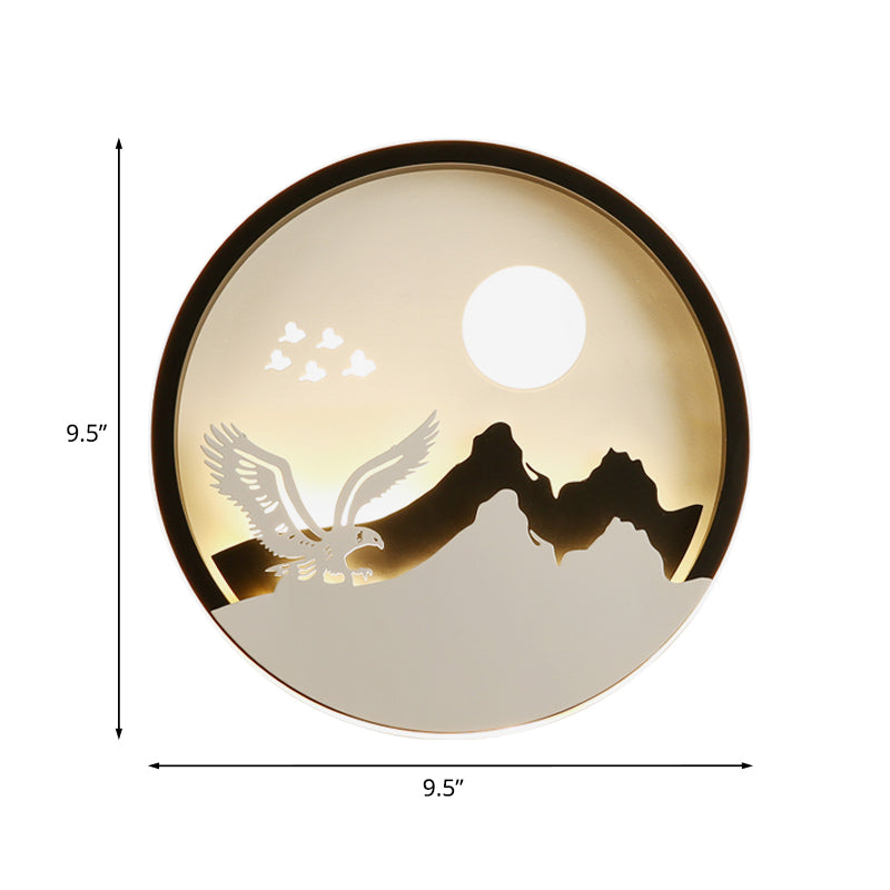 ASIA STYLE CIRCULAIR MUR MURME MURUL MURME LED MURD LED en noir avec aigle et motif de montagne