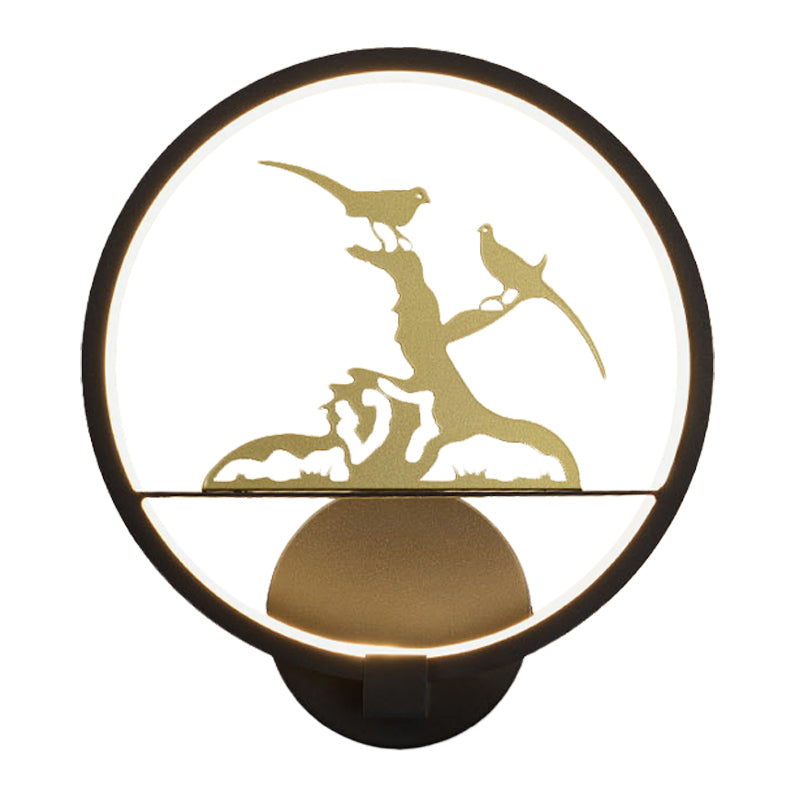 Idée d'éclairage mural à motifs rounds noir de style chinois LED Metal Mural Mural lampe pour chambre à coucher