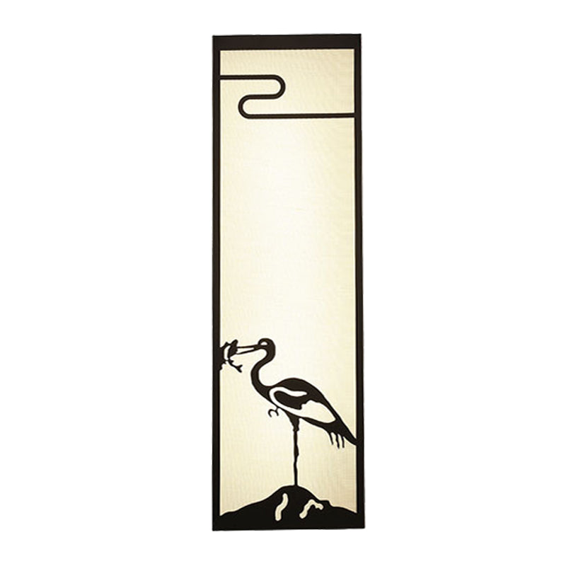 3-Light Bedroom Crane Wall Mounted Light Oriental Style Black Mural Lamp with Cuboid Fabric Shade