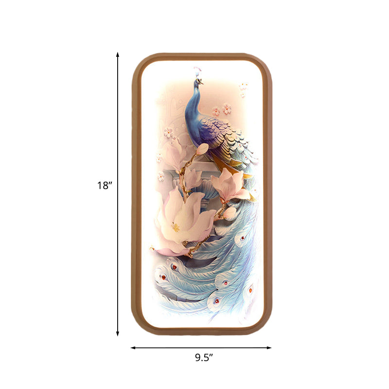 Idée d'éclairage mural à motifs de paon rectangle