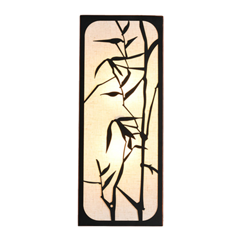Fabric Cuboid Shaped Bamboo Leaf Mural Light Chinese Style 5-Bulb Wall Mounted Lamp in Black