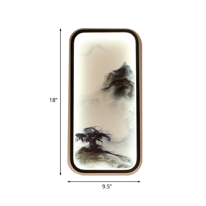 Rectangle Shaped Mountain Wall Mount Light Oriental Metallic LED Black Wall Mural Lamp for Living Room