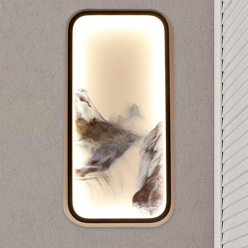 Rectangle Shaped Mountain Wall Mount Light Oriental Metallic LED Black Wall Mural Lamp for Living Room