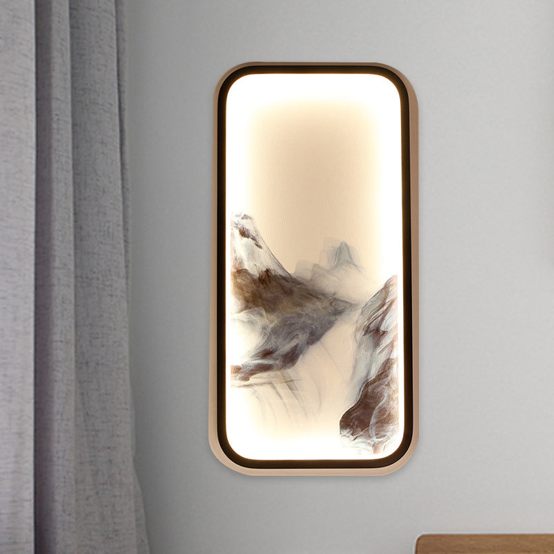 Rectangle Shaped Mountain Wall Mount Light Oriental Metallic LED Black Wall Mural Lamp for Living Room