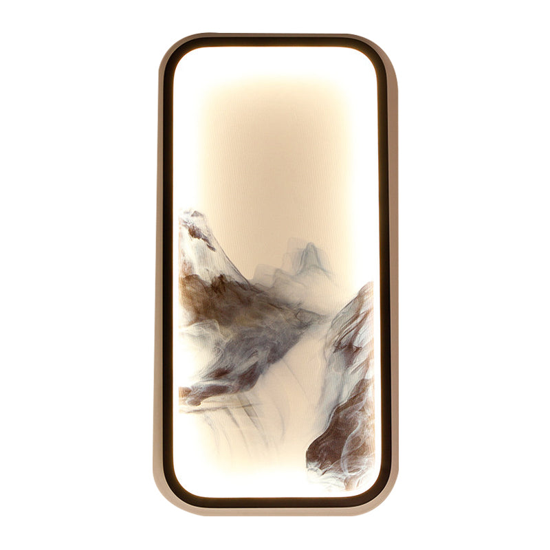 Rectangle Shaped Mountain Wall Mount Light Oriental Metallic LED Black Wall Mural Lamp for Living Room