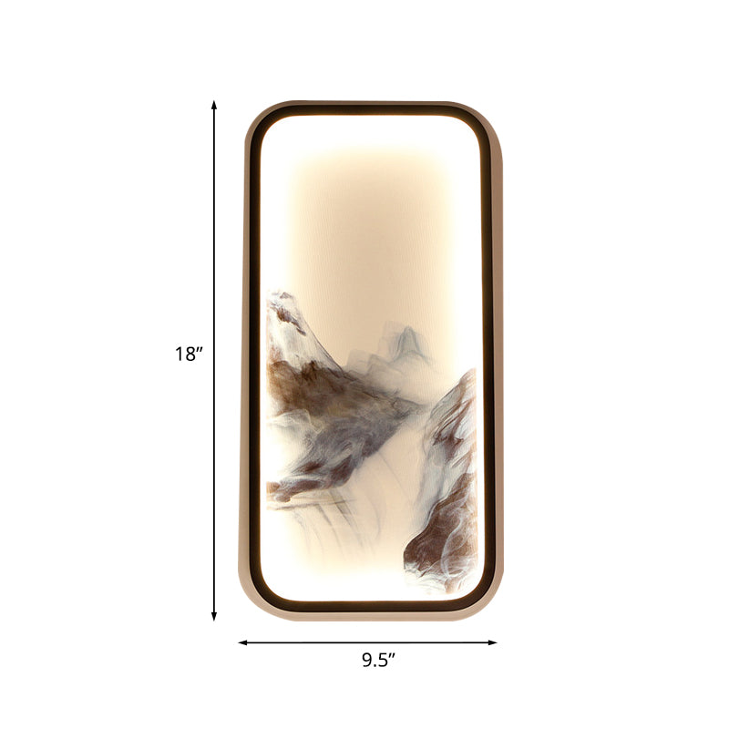 Rectangle Shaped Mountain Wall Mount Light Oriental Metallic LED Black Wall Mural Lamp for Living Room