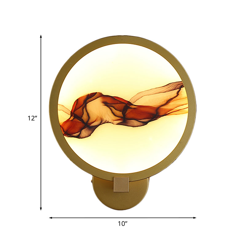 Chinese Style LED Smoke Mural Light Acrylic Gold Rounded Wall Lighting Idea for Dining Room