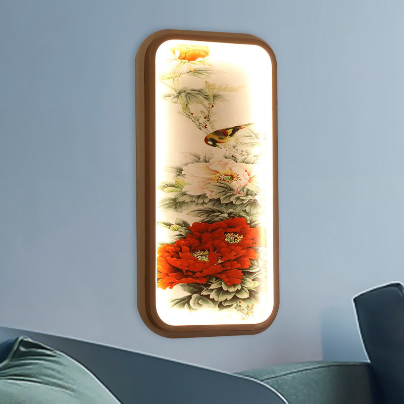 Rectangle acrylique pivoine mur de montant lampe chinoise LED Mur rouge mural