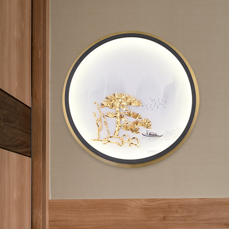 Round / rectangle Pine Tree Mur Mural Light Style chinois Métallique LED LED CHAMBRE ÉCLAIRAGE MUR