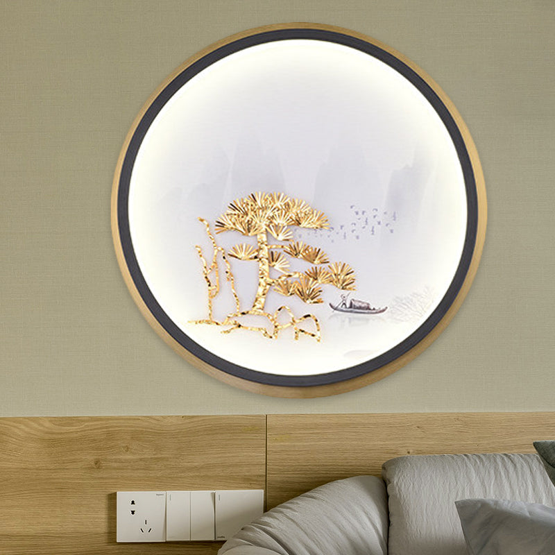 Round / rectangle Pine Tree Mur Mural Light Style chinois Métallique LED LED CHAMBRE ÉCLAIRAGE MUR
