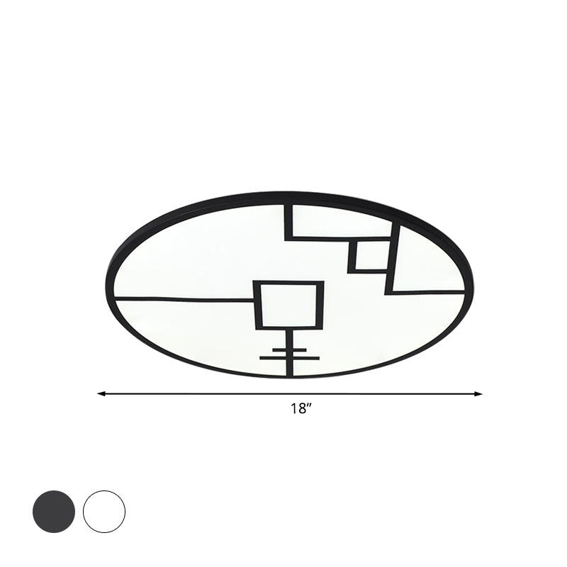 Contemporary Round Flush Lighting Metallic LED Bedroom Patterned Flush Mount Fixture in White/Black