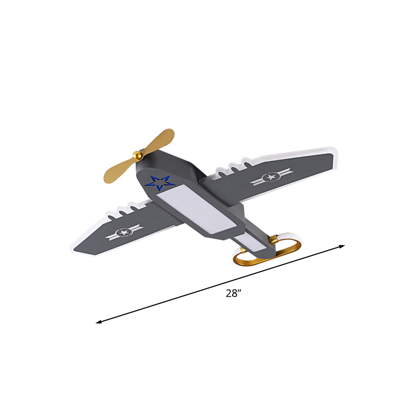 Metallische Flugzeug-Unterputzlampe, Cartoon-LED-graue Deckenleuchte für Kinderzimmer