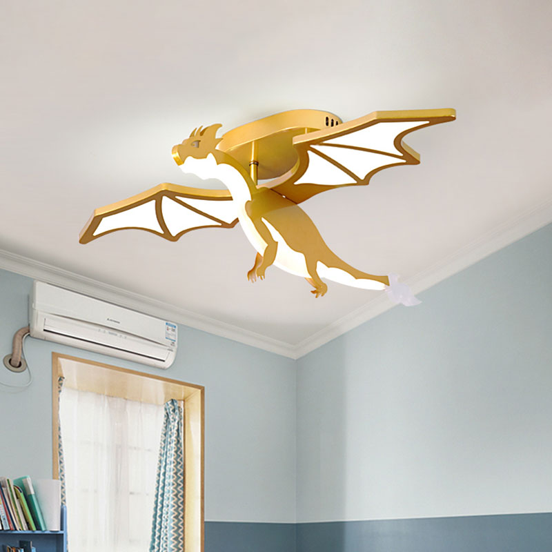 Lampada da semi-incasso a LED a forma di pterosauro di cartone animato in metallo per camera da letto per bambini in oro