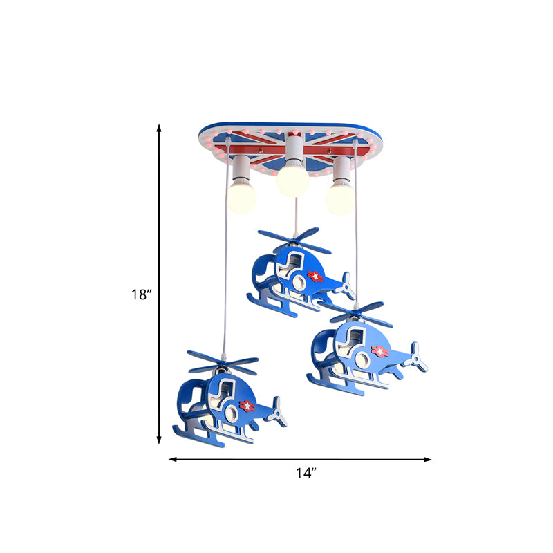 Elicottero metallico elicottero multi-pendente cartone animato 6 lampadine a soffitto appeso in blu per la stanza per bambini
