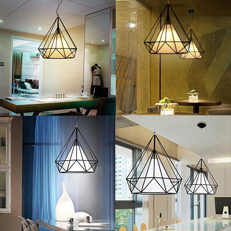 Black Wire Cage Hanging Pendant with Fabric Shade Metal Modern 1 Light Pendant Lamp for Dining Room