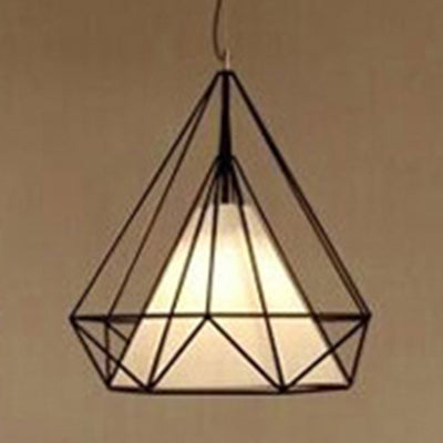 Black Wire Cage Hanging Pendant with Fabric Shade Metal Modern 1 Light Pendant Lamp for Dining Room