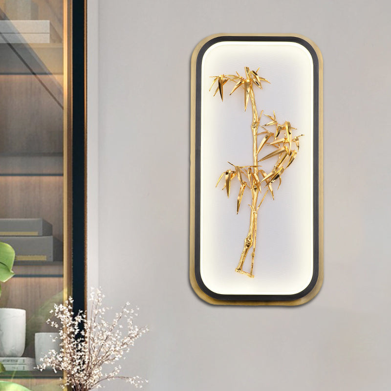 Rectangle Bamboo Leaf Mur Light Chinois Style Metallic LED Gold Mur Mural Mural For Corridor