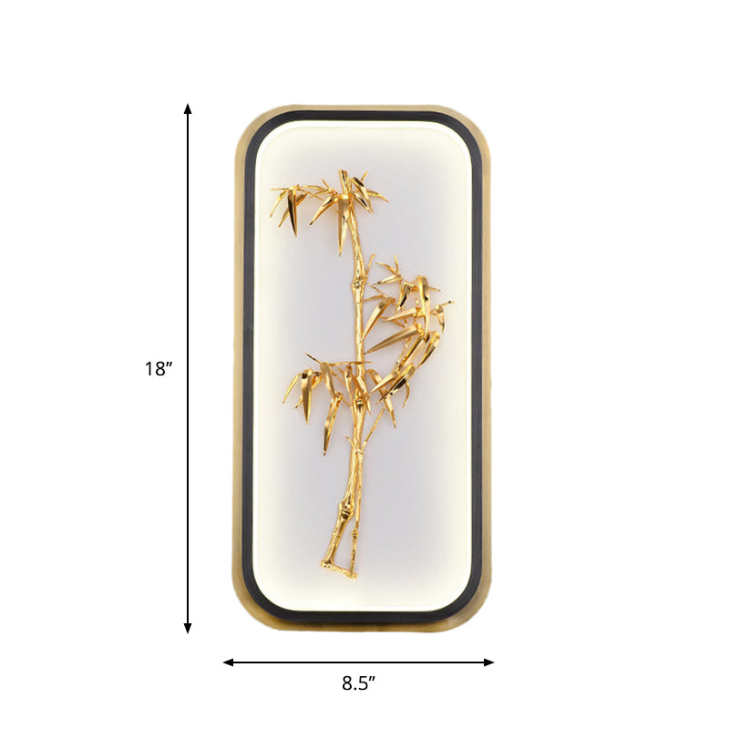 Rectangle Bamboo Leaf Mur Light Chinois Style Metallic LED Gold Mur Mural Mural For Corridor