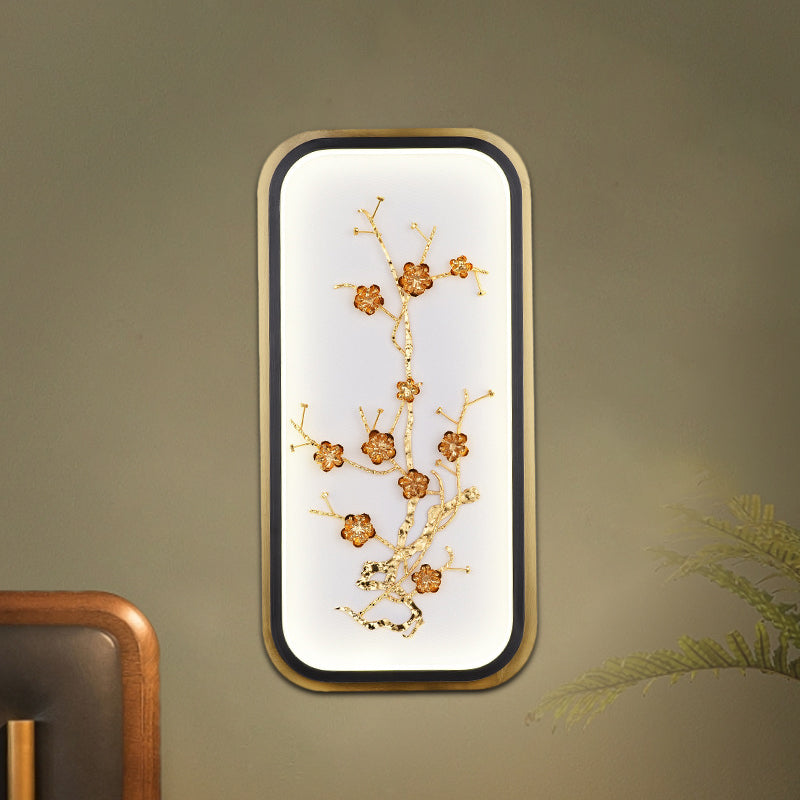Metallic Rectangle Plum Blossom Mural Light Oriental Style LED Wall Mounted Light Fixture in Gold