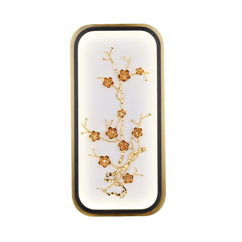 Metallic Rectangle Plum Blossom Mural Light Oriental Style LED Wall Mounted Light Fixture in Gold