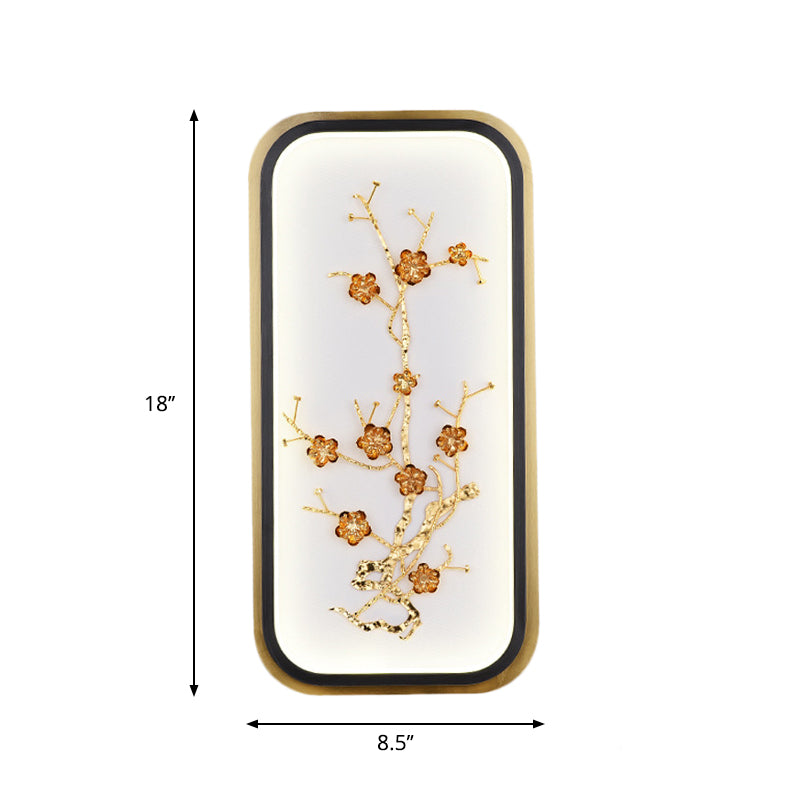 Metallic Rectangle Plum Blossom Mural Light Oriental Style LED Wall Mounted Light Fixture in Gold