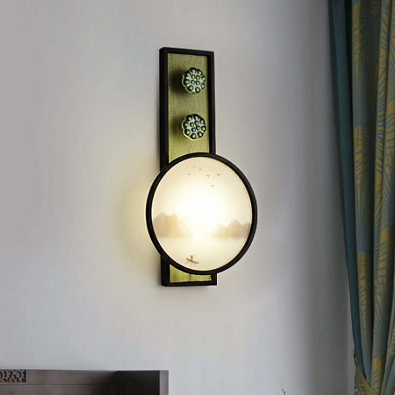 Acrylique Routed Moon and Lake Mural lampe orientale LED Éclairage mural noir