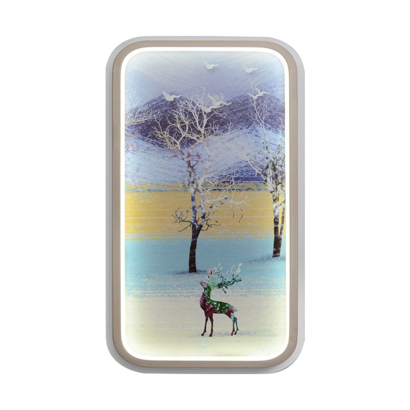 Éclairage mural jaune et bleu Éclairage mural contemporain LED Metal Mural Lampe avec wapiti et motif d'arbre