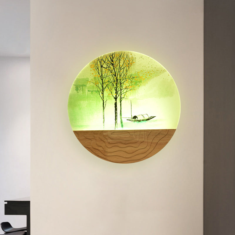 Éclairage mural en bois LED Mural à paroi rond métallique de largeur 9,5 "/ 11"