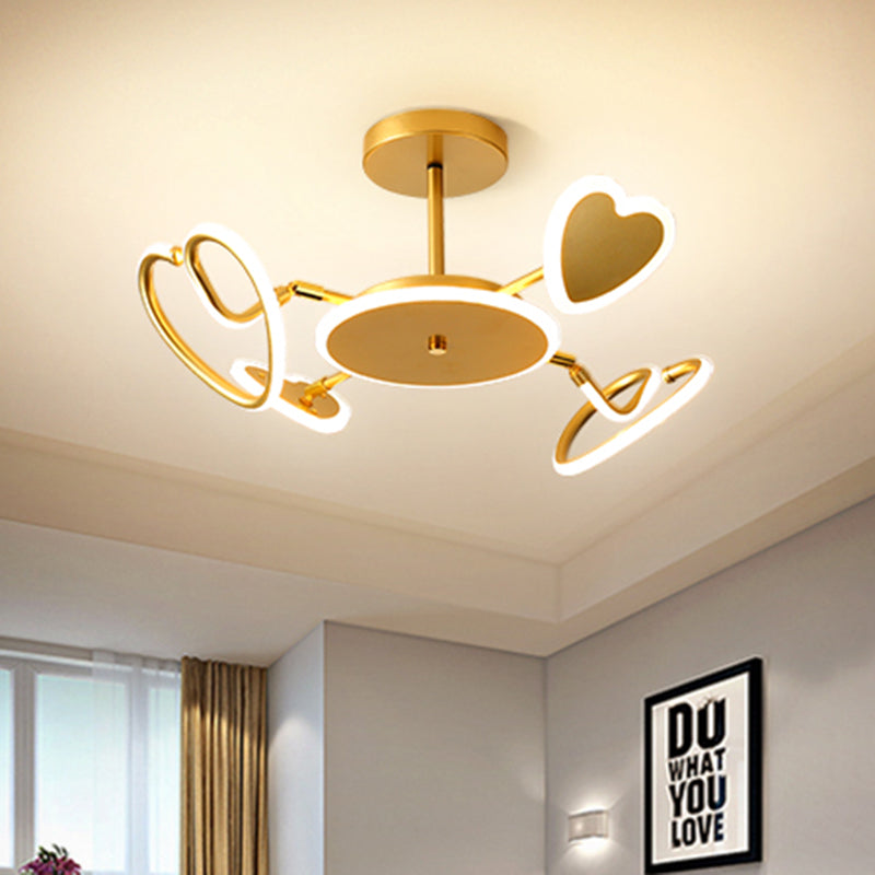 Metallic Loving Heart Semi-Flush Ceiling Light Nordic LED Gold Flush Mounted Lamp Fixture
