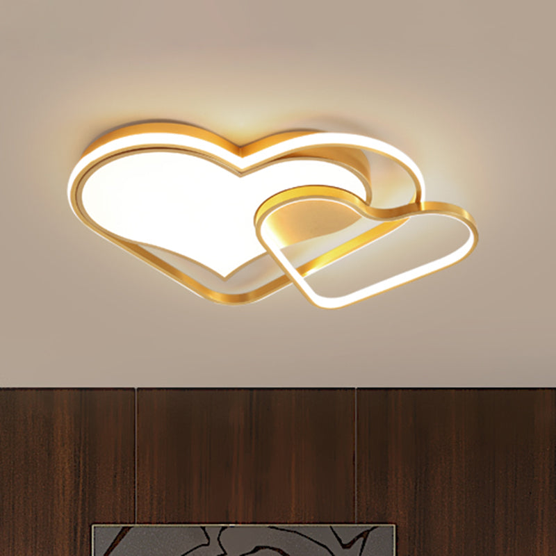 Dual Loving Heart Flush Lamp Fixture Nordic Style Metallic LED Gold Flush Mounted Licht