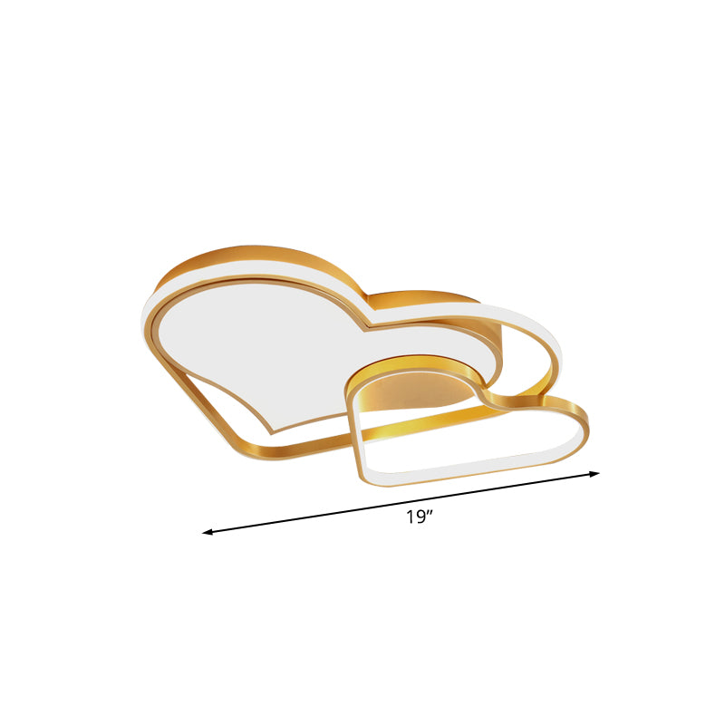 Dual Loving Heart Flush Lamp Fixture Nordic Style Metallic LED Gold Flush Mounted Licht