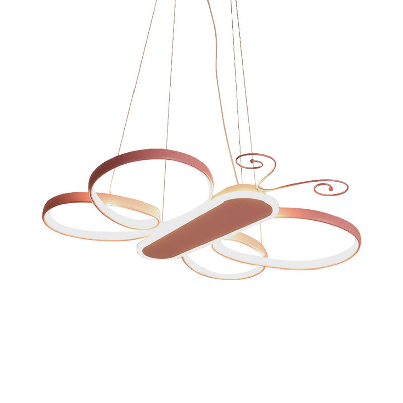 Câtonnette de papillon suspension légère acrylique pour enfants à la chambre à lad lampe à lustre à LED en or / rose