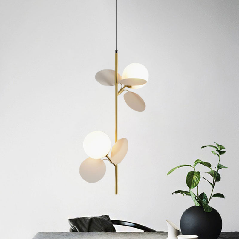 Kids Sphere Chandelier Lighting Frosted Glass 2 Heads Bedside Branch Hanging Lamp in Grey/White/Yellow and Pink