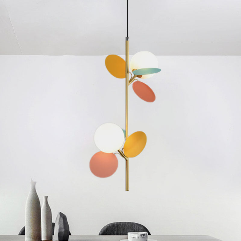 Kids Sphere Chandelier Lighting Frosted Glass 2 Heads Bedside Branch Hanging Lamp in Grey/White/Yellow and Pink